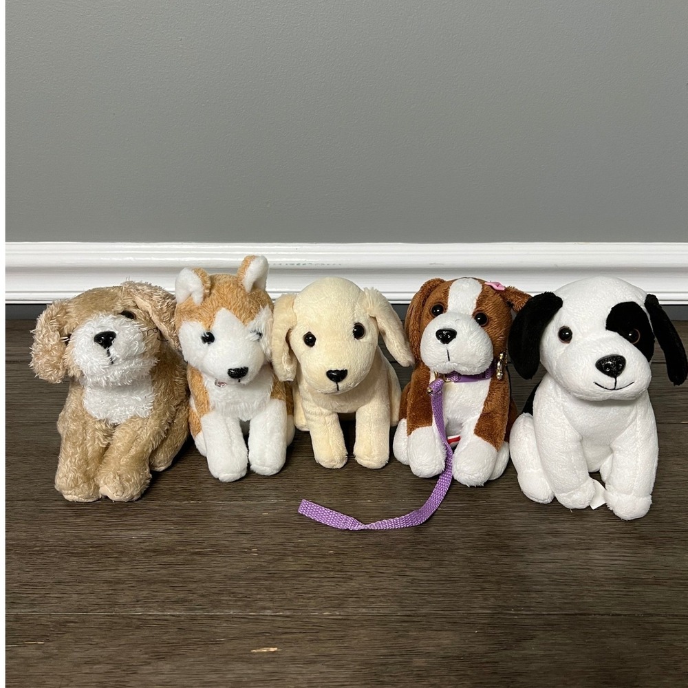 Our Generation Plush Dogs Puppies Lot 5 Stuffed Animals with Leash Toy Battat